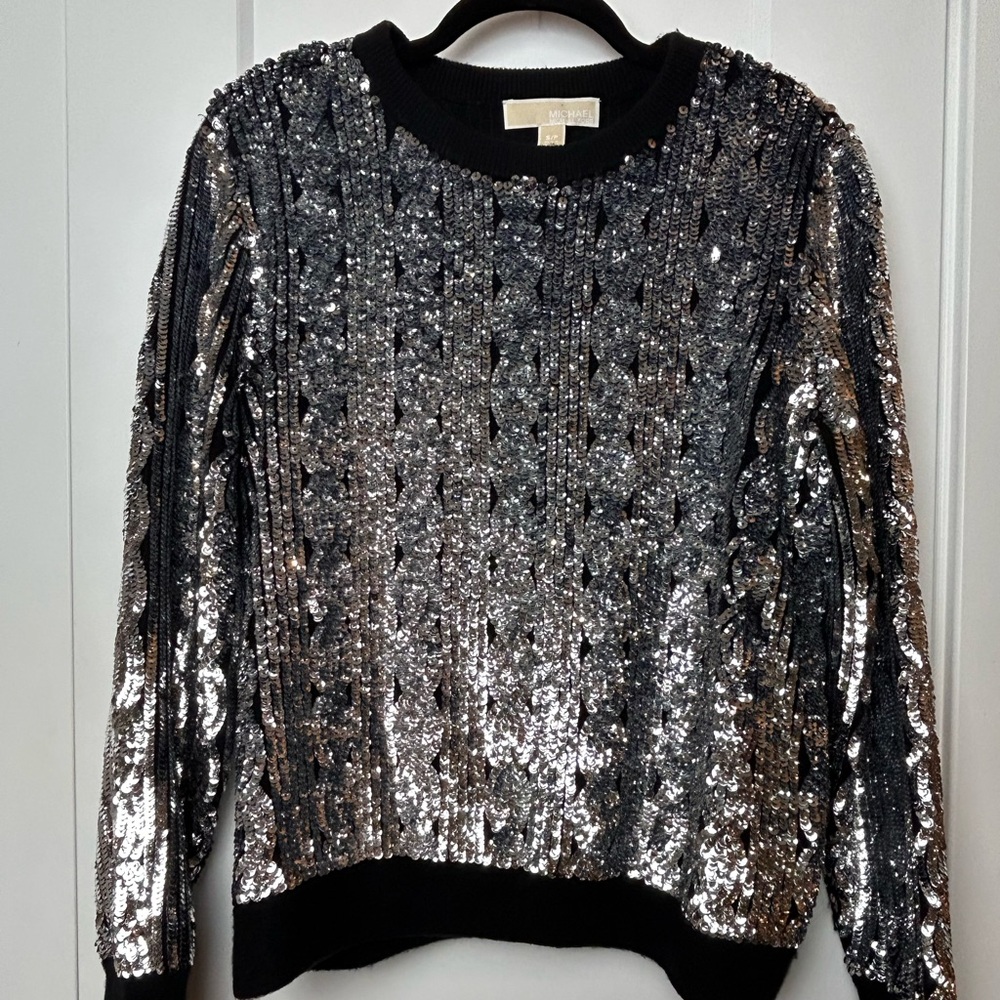 Michael Kors woman's black silver sequin sweater - Size Small Christmas Sparkle